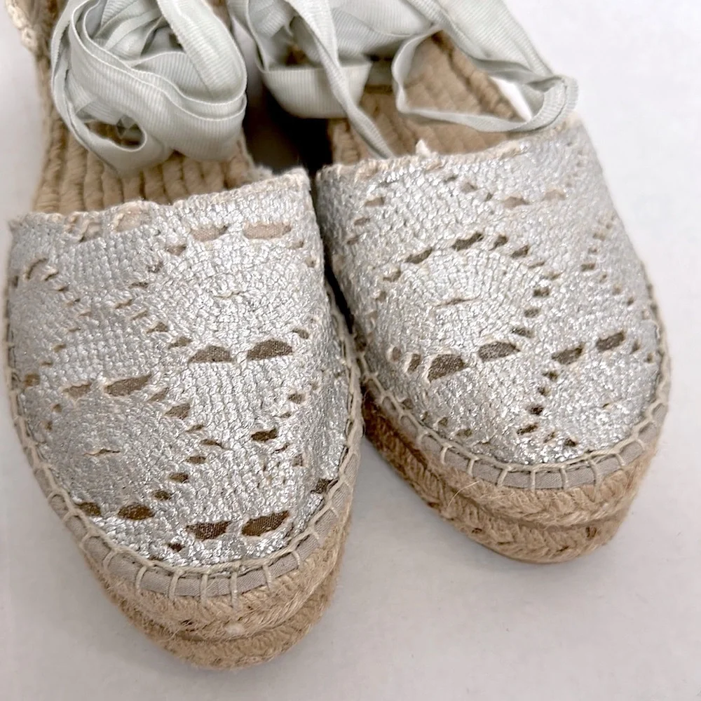 MANEBI Valencia platform Espadrilles metallic silver size 37 women’s